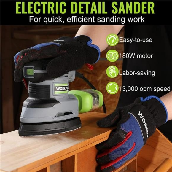 WORKPRO Detail Sander, 13,000 OPM Compact Electric Sander with 15PCS Sanderpaper - Picture 5 of 6
